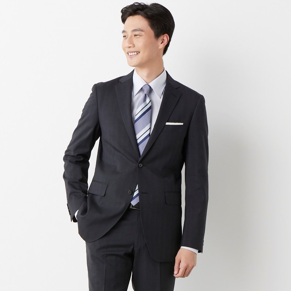 Two-pants Washable Shadow Stripe British Slim Fit Suit - Charcoal Gray_01