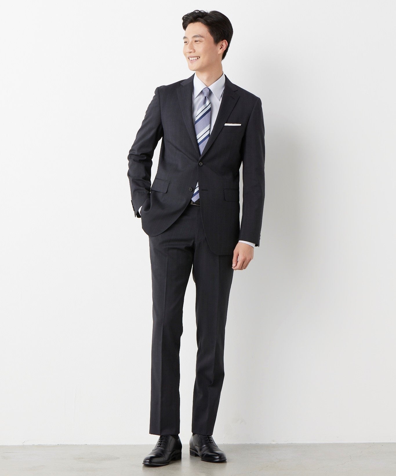 Two-pants Washable Shadow Stripe British Slim Fit Suit - Charcoal Gray_02