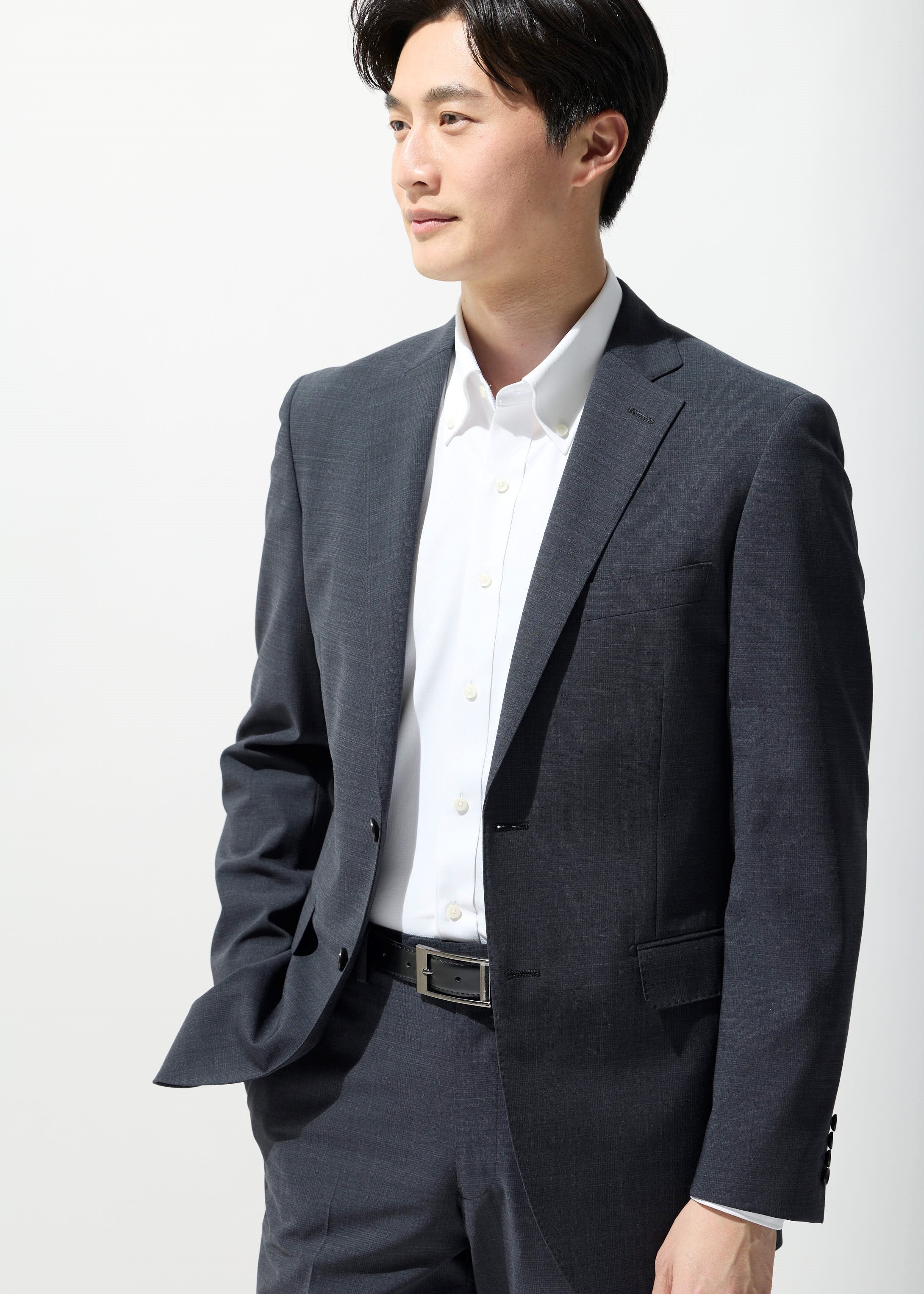 Aircool Two-pants Washable Check British Slim Fit Suit - Gray_03