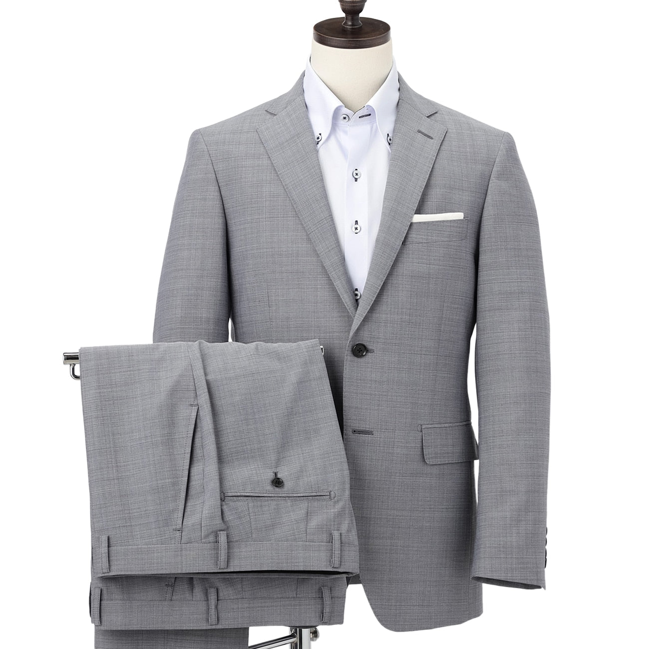 Aircool Two-pants Washable Check British Slim Fit Suit - Light Gray_01
