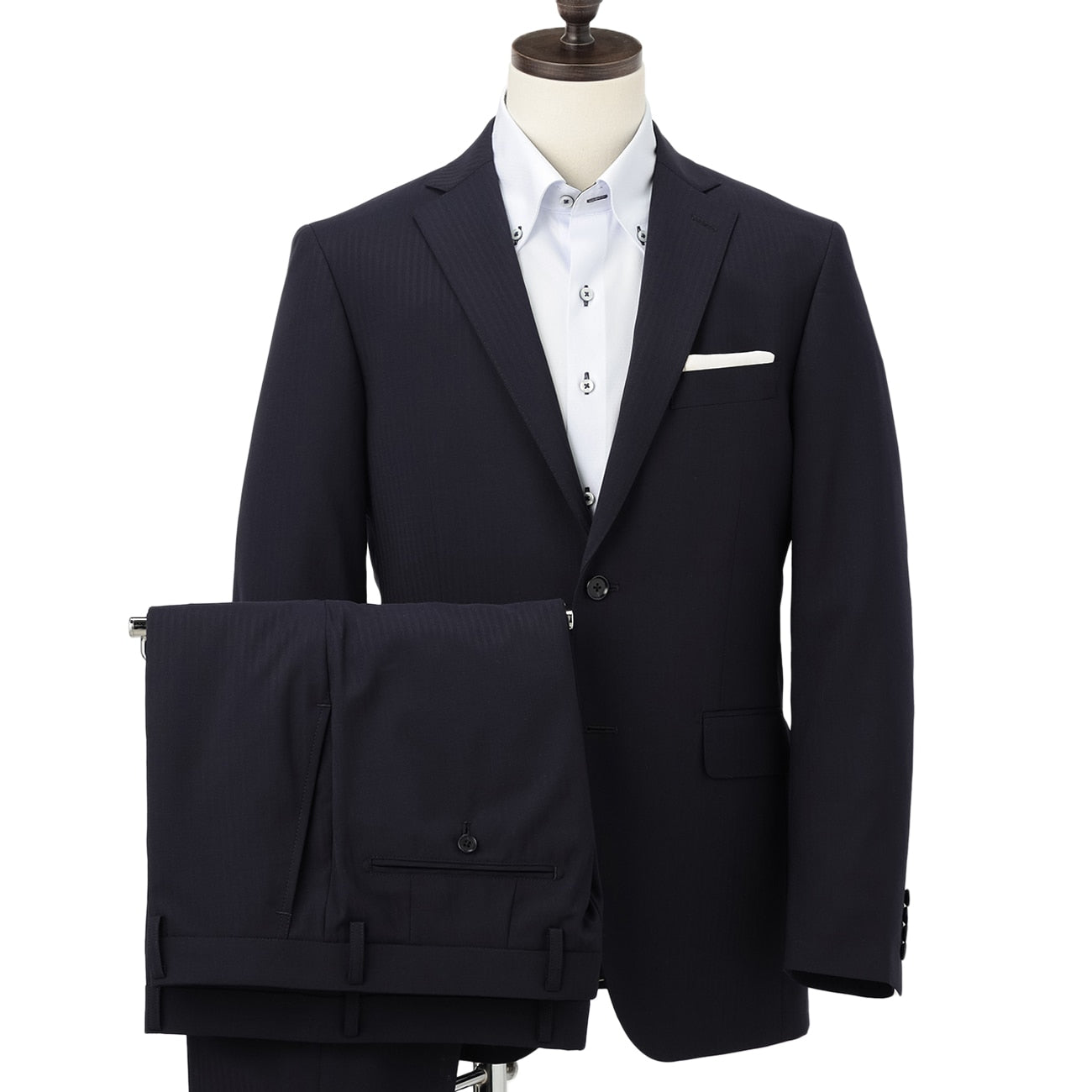 Aircool Two-pants Washable Shadow Stripe British Slim Fit Suit - Navy_01