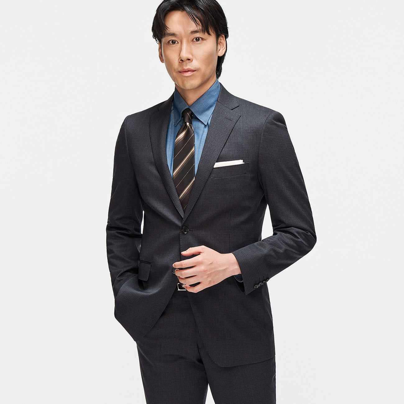 2-Pants可机洗 羊毛混纺 Micro Check Suit -浓灰 灰