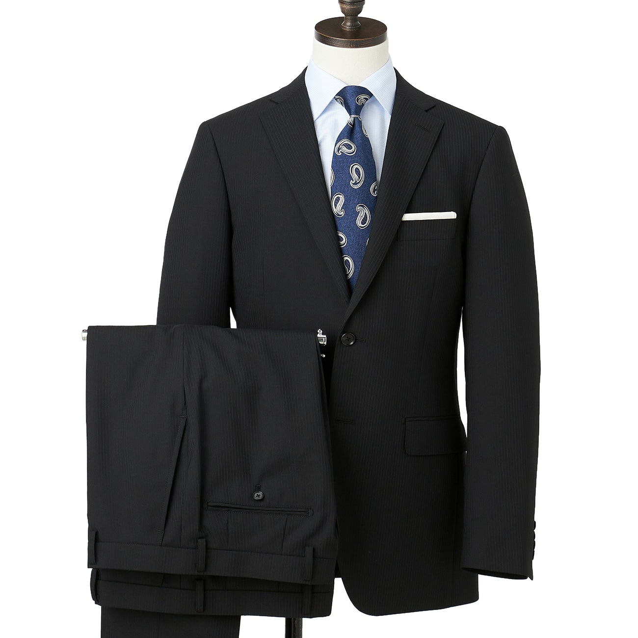 2-Pants可机洗 羊毛混纺 条纹套装 - Black_01