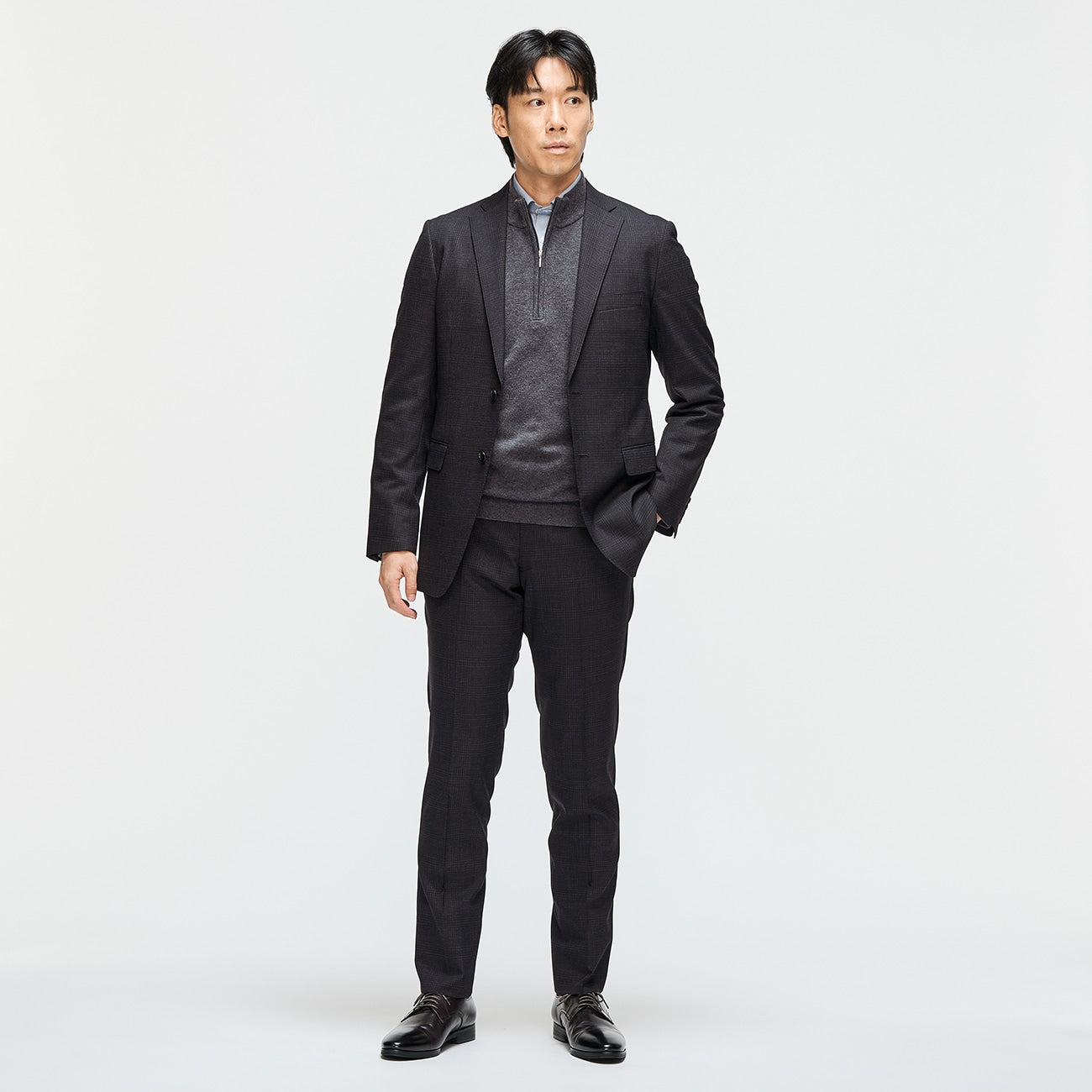 可機洗 Glen-plaid Slim Fit Suit -濃灰 灰