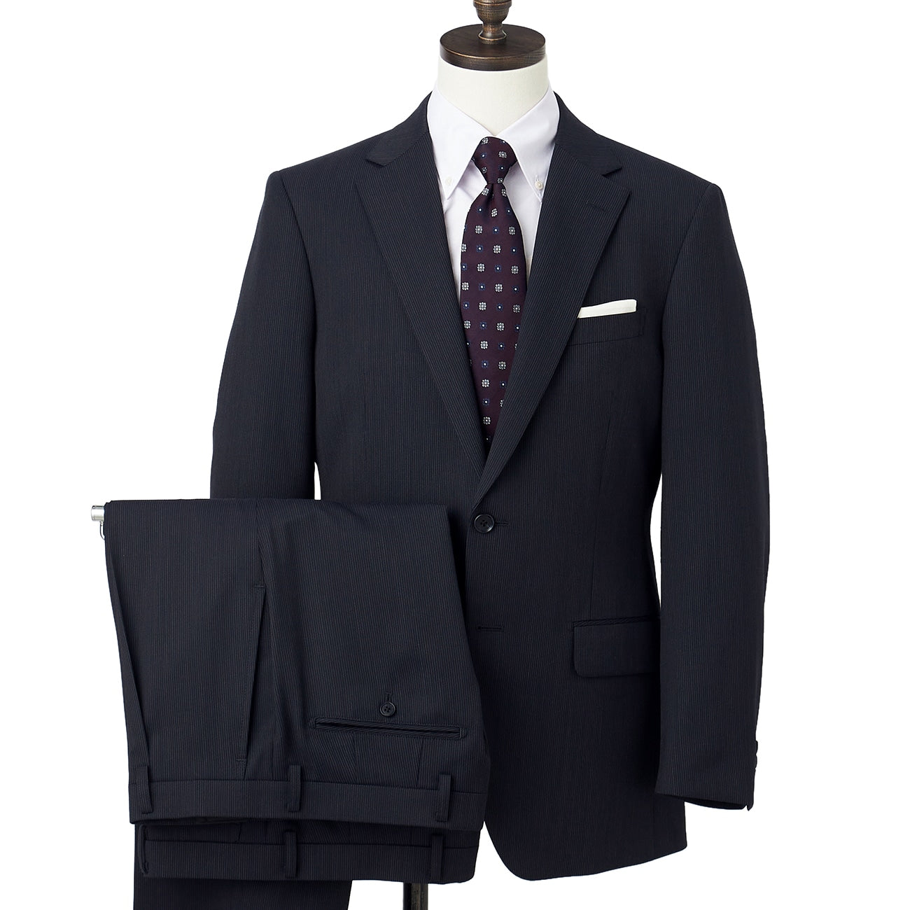 Washable Stripe Wool Blend 2-pant Suit - Navy_01