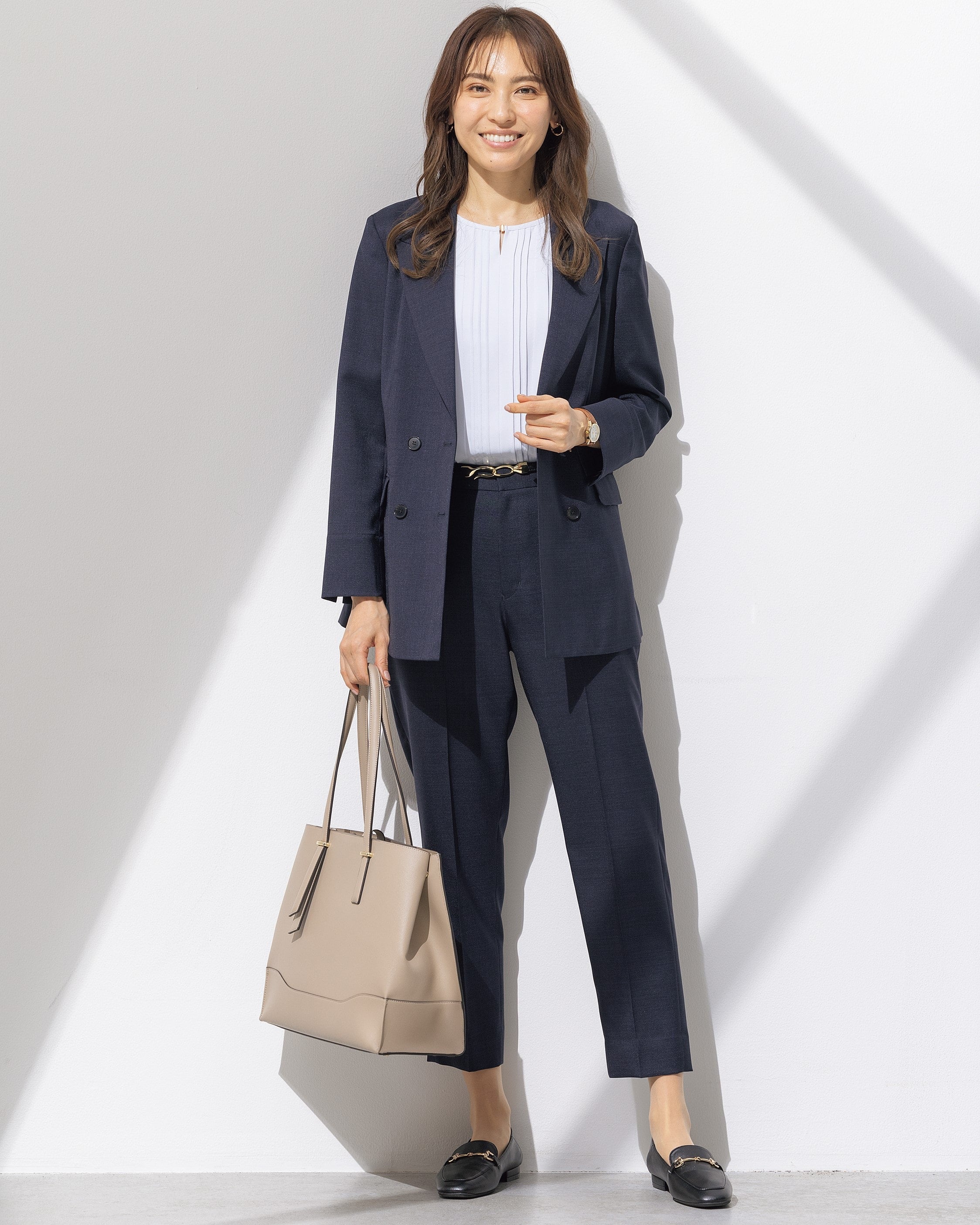 Linen-like Double Breasted Jacket - Navy_03
