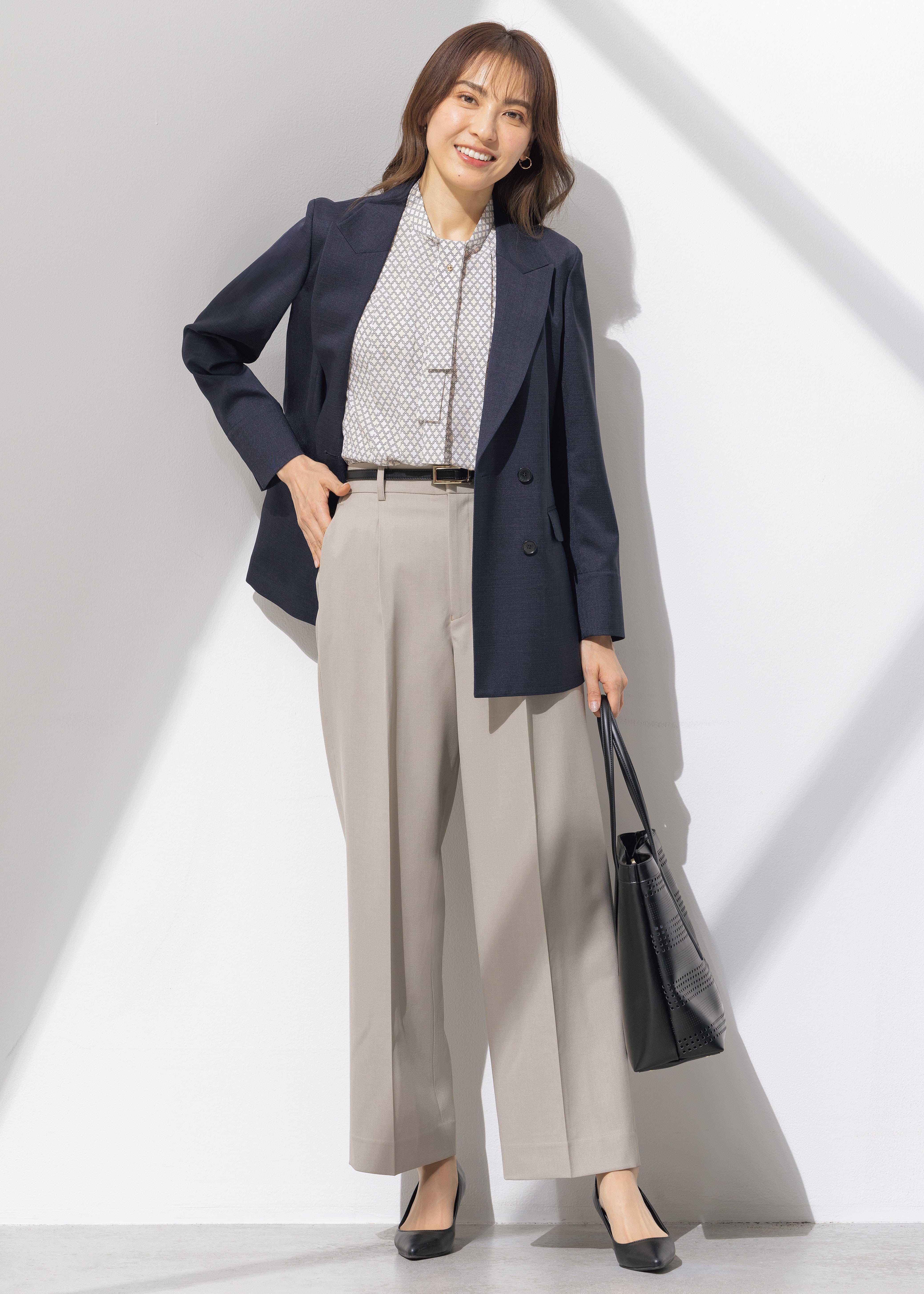 Linen-like Double Breasted Jacket - Navy_04