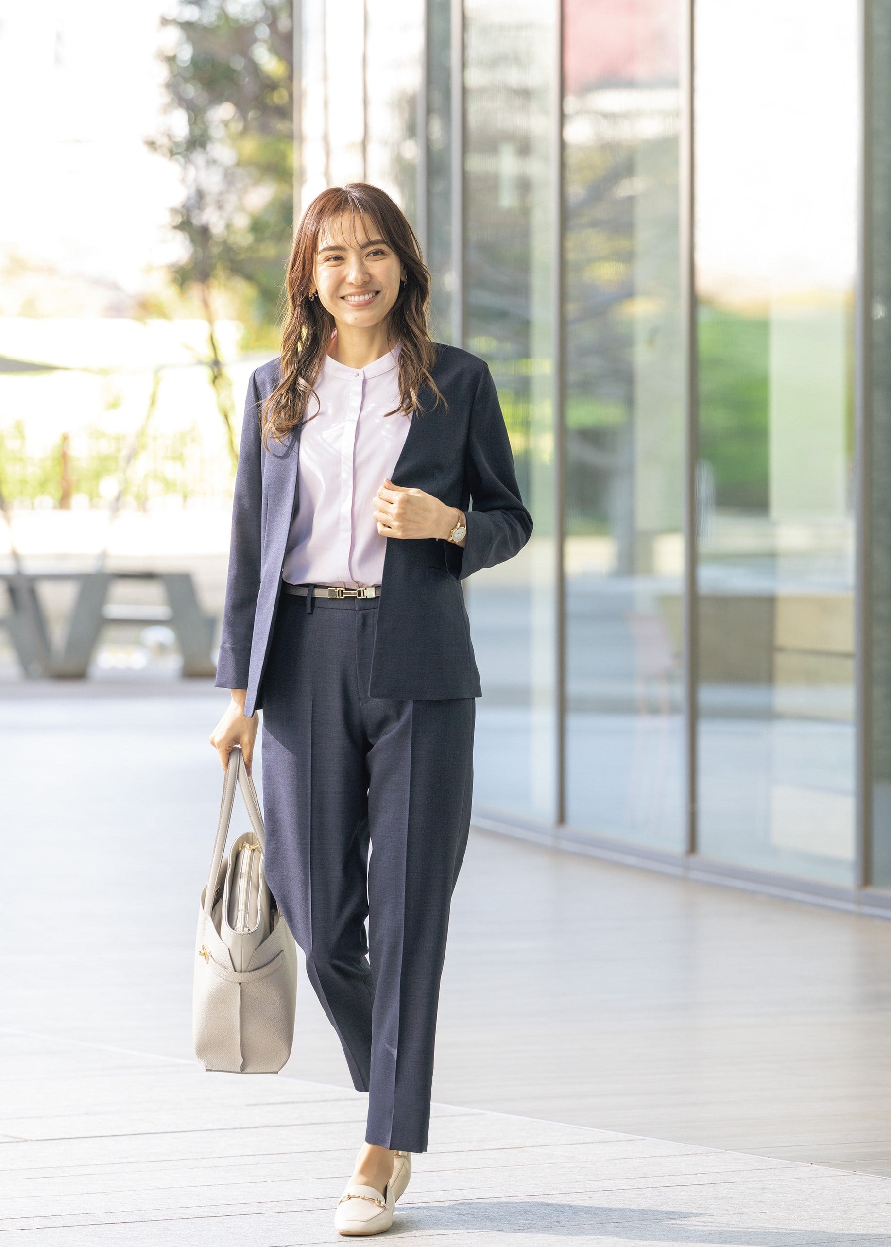 Linen-like Collarless Jacket - Navy_03