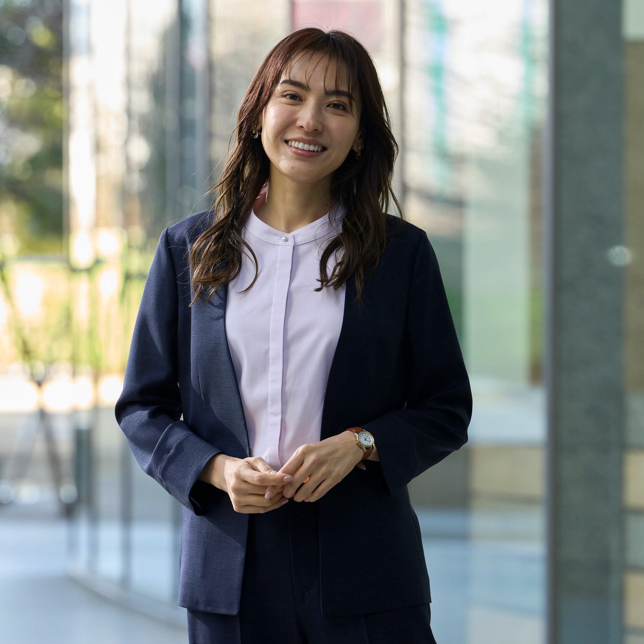 Linen-like Collarless Jacket - Navy_02