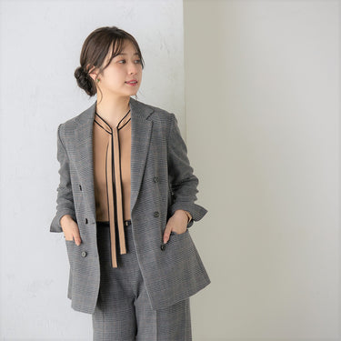 Tweed Stretch Black and White Check Double Jacket_05