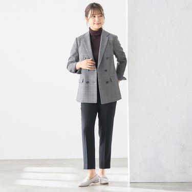 Tweed Stretch Black and White Check Double Jacket_06