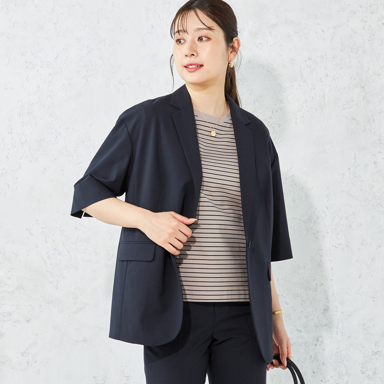 RIRANCHA Stretch Short Sleeve Jacket - Navy_01