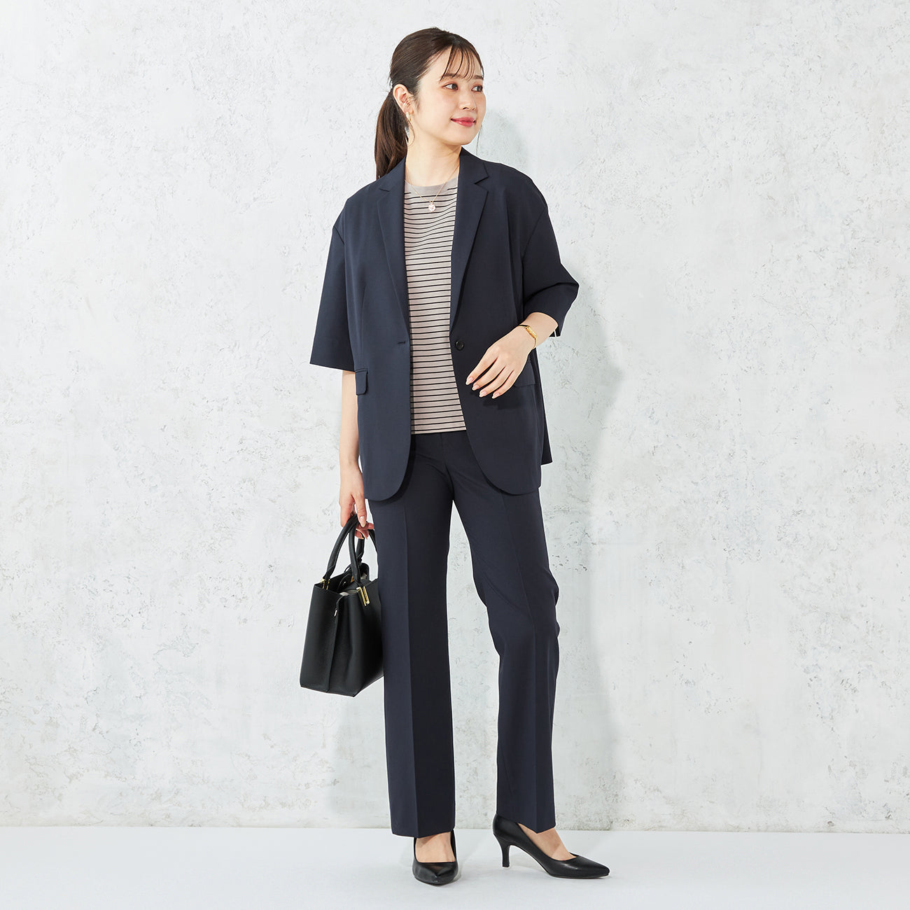 RIRANCHA Stretch Short Sleeve Jacket - Navy_02