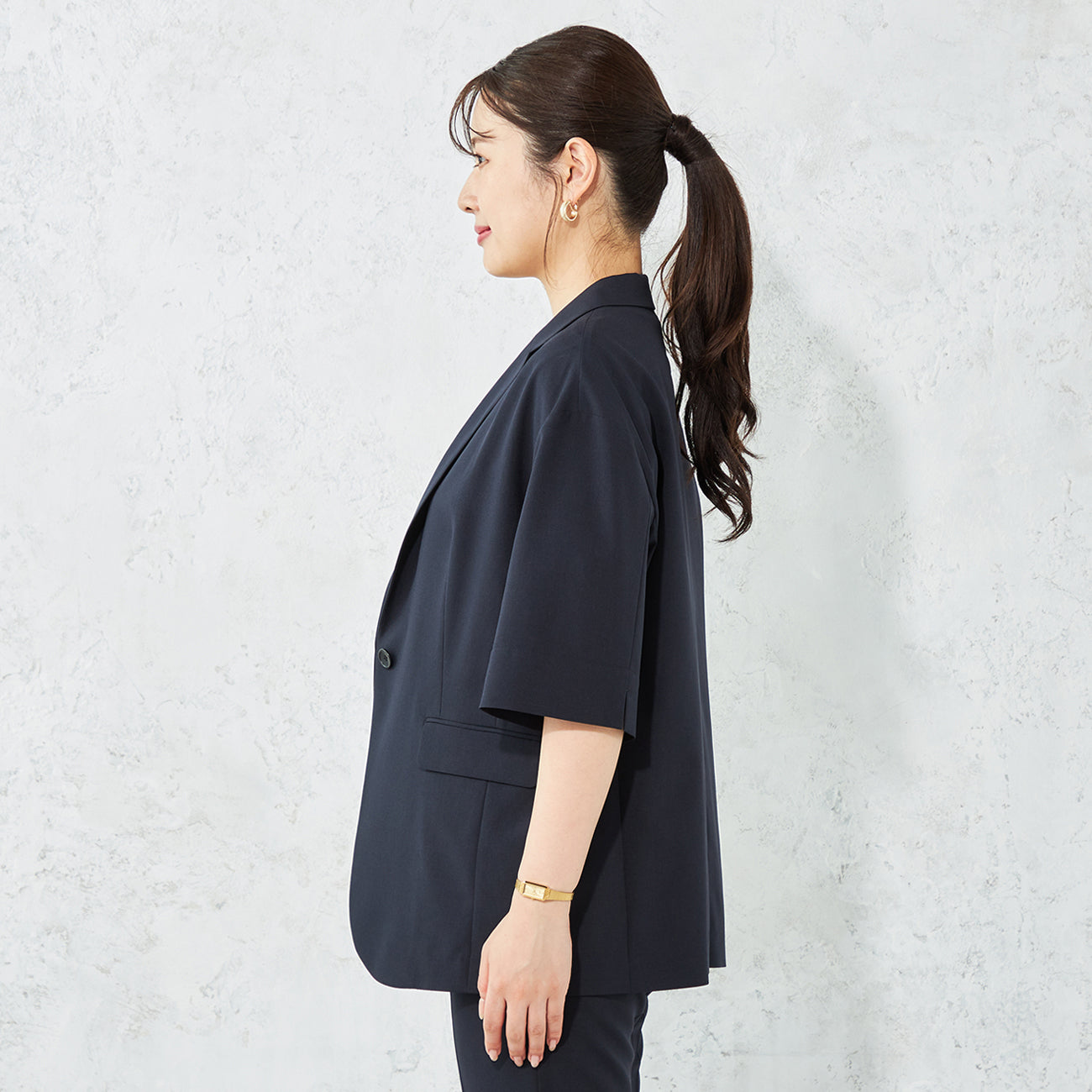 RIRANCHA Stretch Short Sleeve Jacket - Navy_03