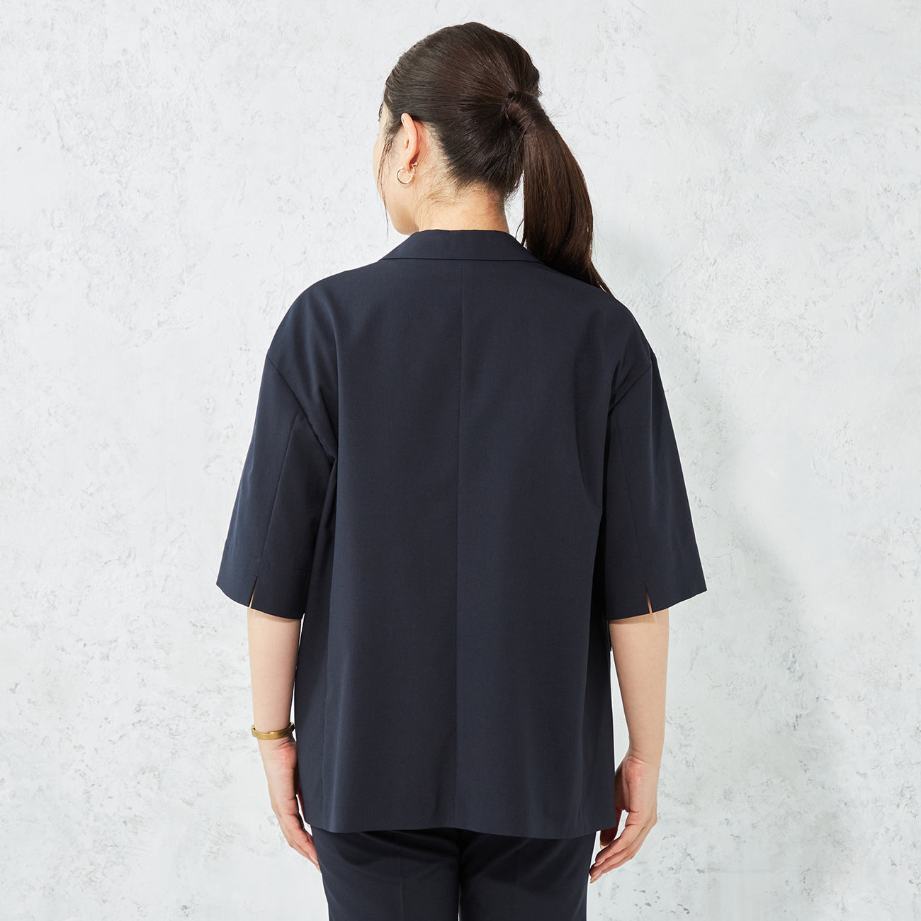 RIRANCHA Stretch Short Sleeve Jacket - Navy_04