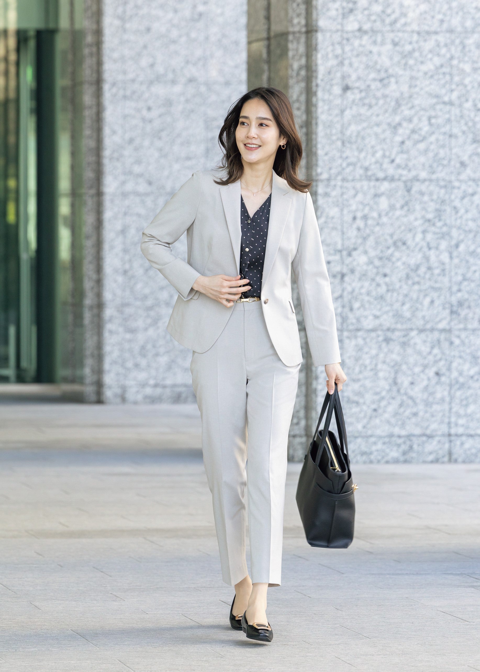 RIRANCHA Stretch Tailored Jacket - Beige_02