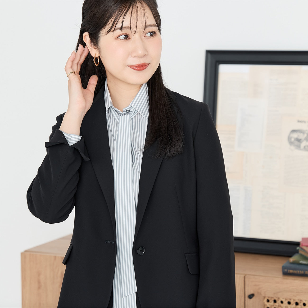 Powdery Stretch Tailored外套 - 黑色_02