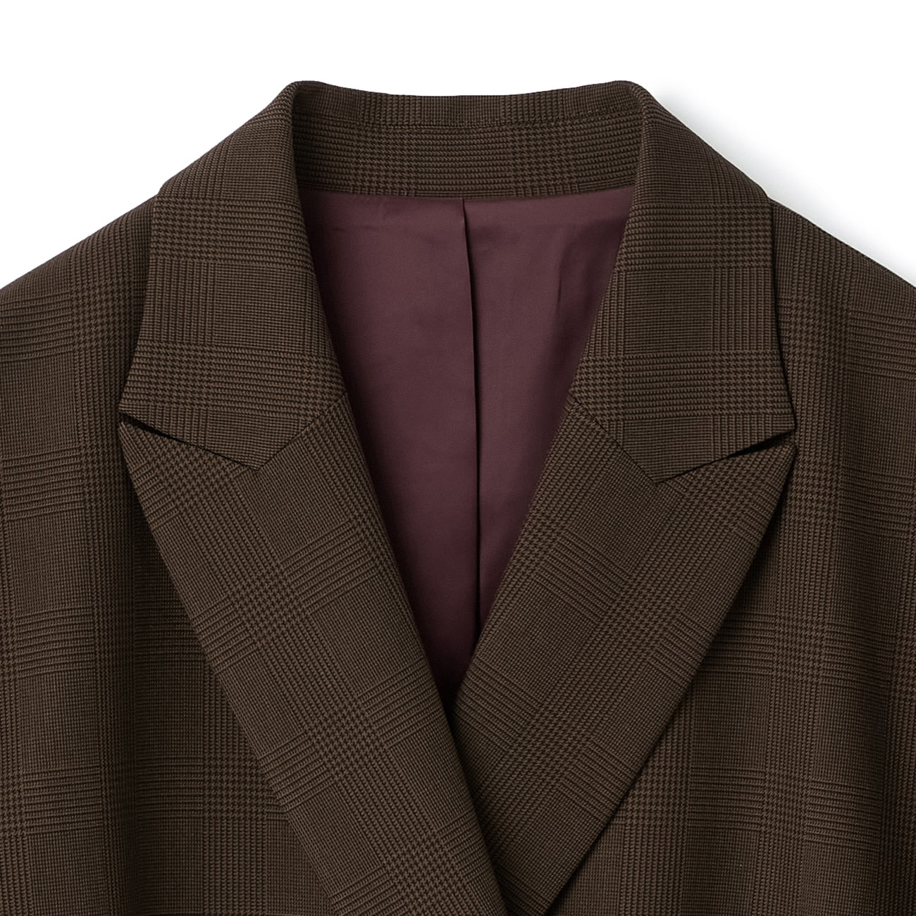 弹力格纹双排扣外套 - Brown_10