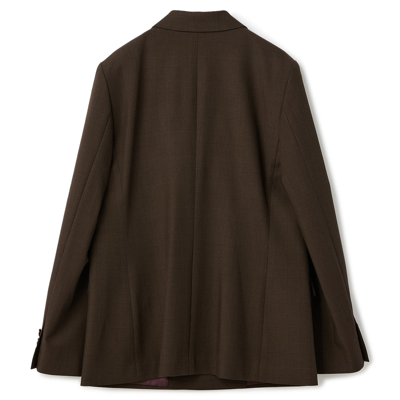 弹力格纹双排扣外套 - Brown_11