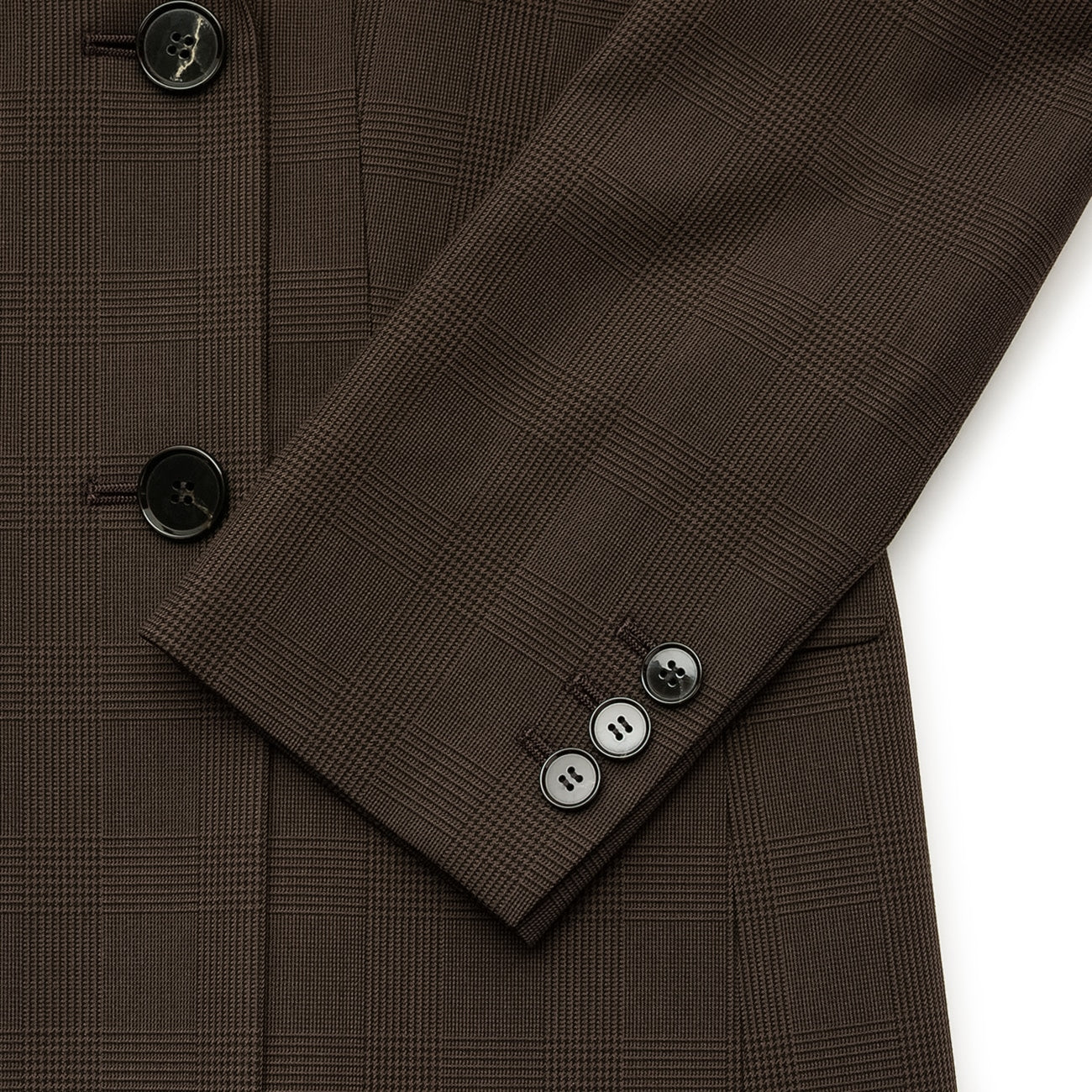 弹力格纹双排扣外套 - Brown_12
