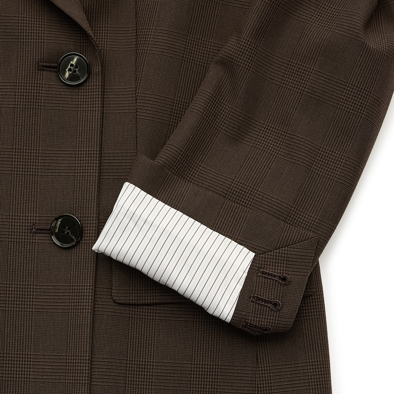 弹力格纹双排扣外套 - Brown_13