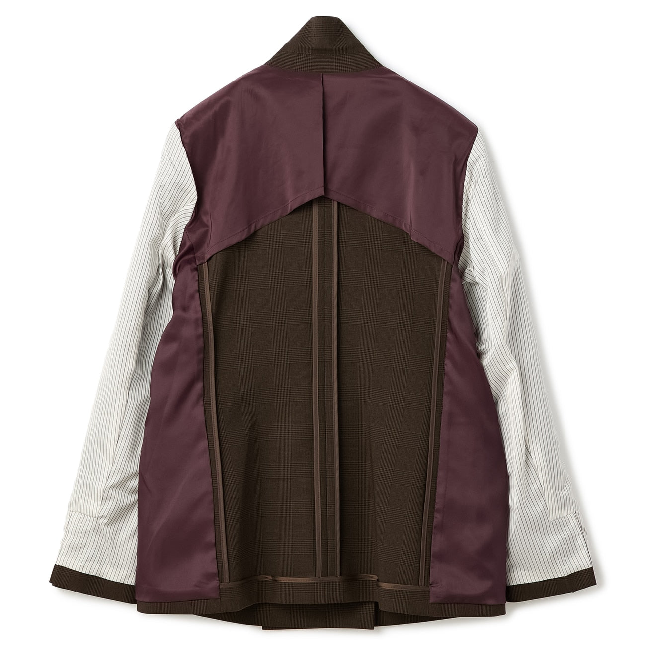 弹力格纹双排扣外套 - Brown_15