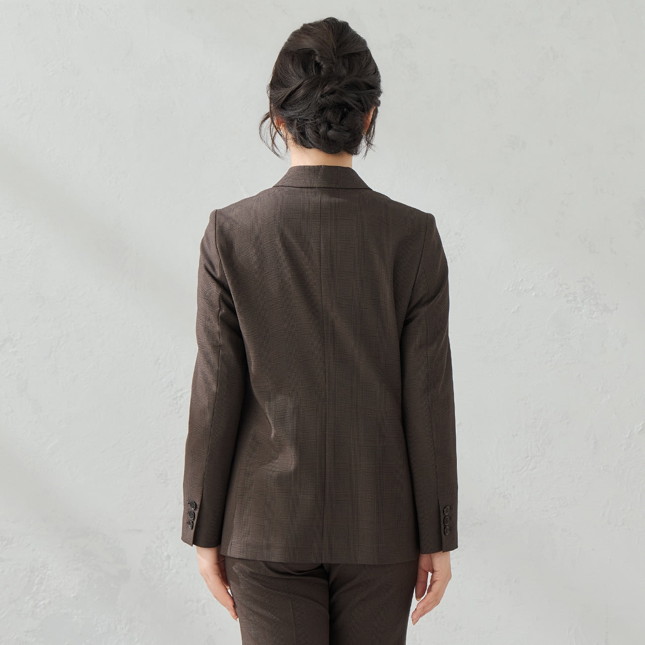 弹力格纹双排扣外套 - Brown_08