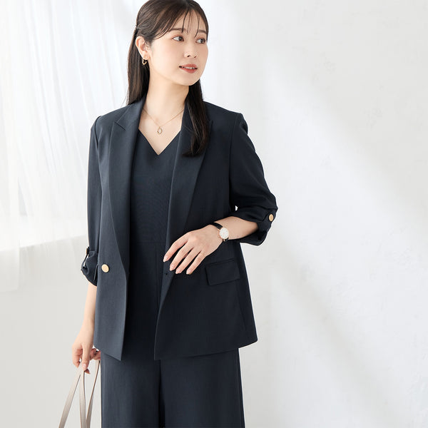 RIRANCHA Stretch Double Breasted Jacket - Navy [A02_G252L585