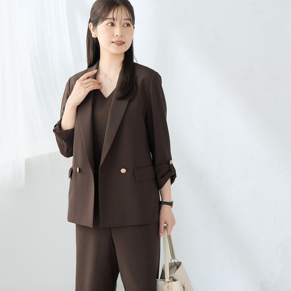 RIRANCHA Stretch Double Breasted Jacket - Brown [A02_G252L586