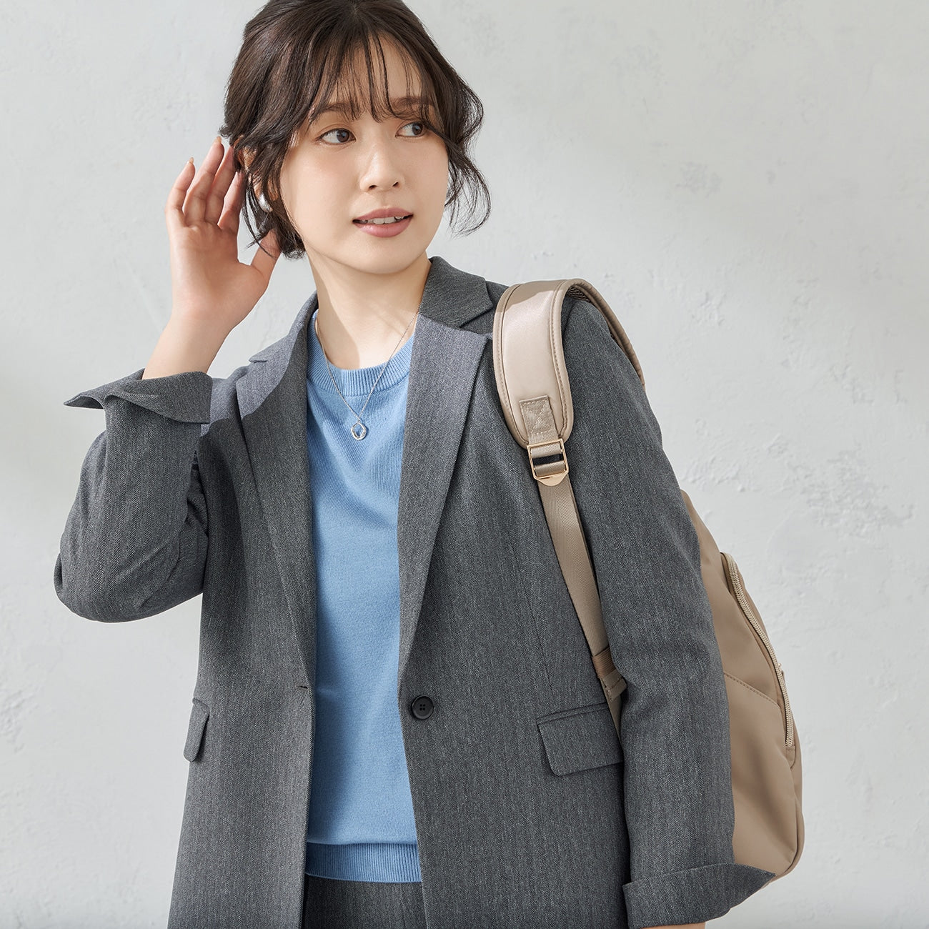 Tweed-Like鱼骨纹 Tailored外套 -灰