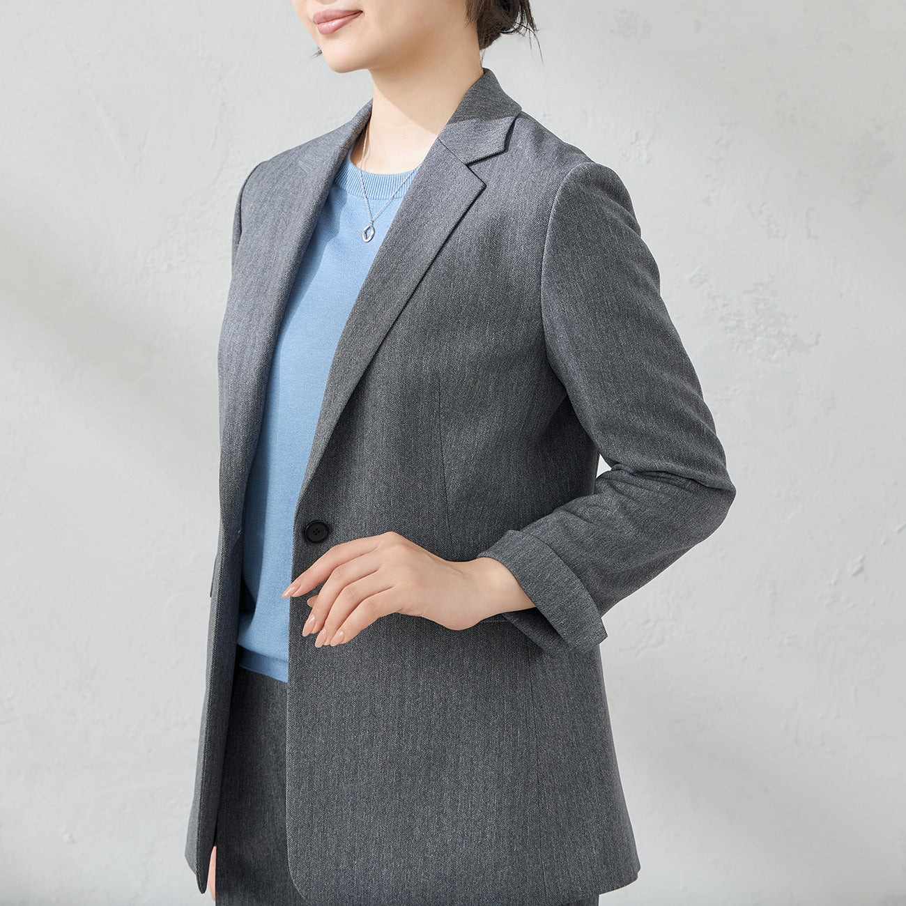 Tweed-Like鱼骨纹 Tailored外套 -灰