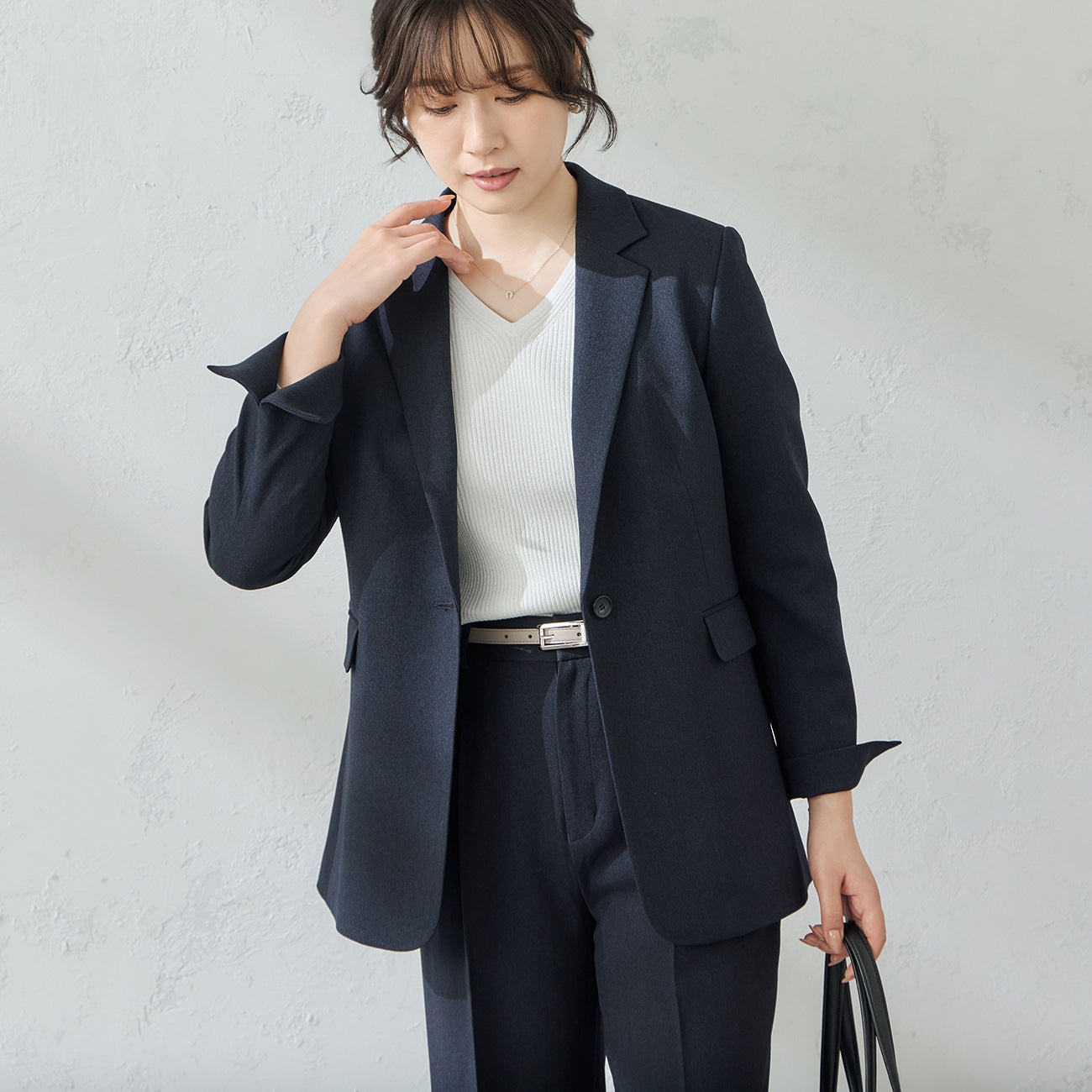 Tweed-Like鱼骨纹 Tailored外套 -深蓝