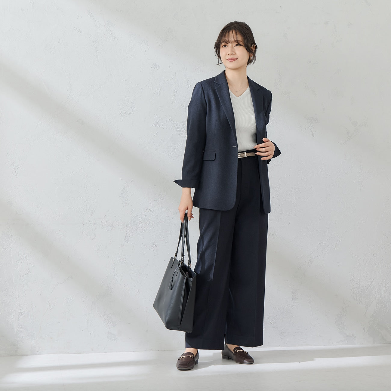 Tweed-Like鱼骨纹 Tailored外套 -深蓝