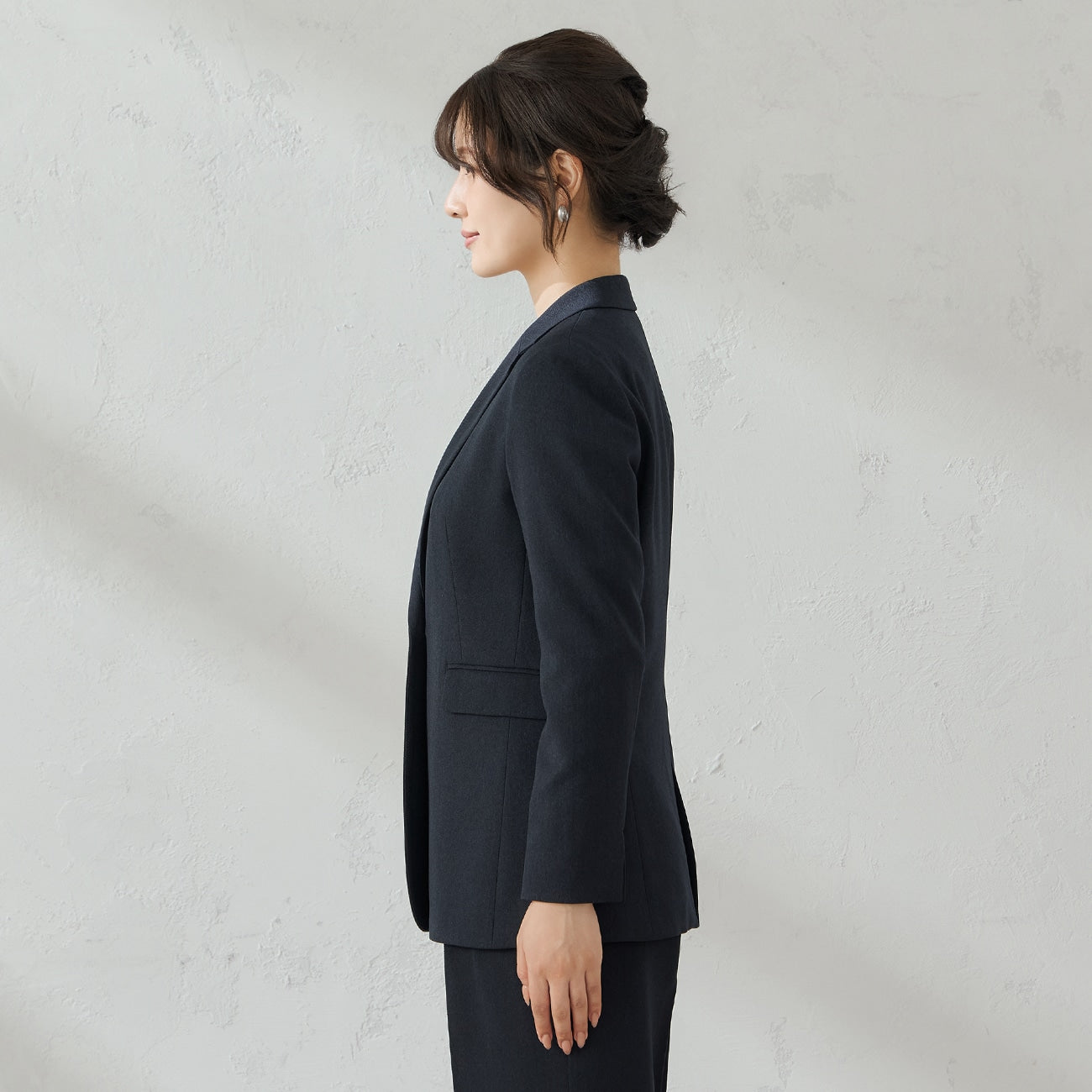 Tweed-Like鱼骨纹 Tailored外套 -深蓝