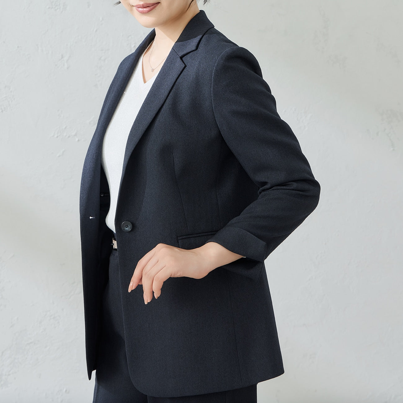 Tweed-Like鱼骨纹 Tailored外套 -深蓝