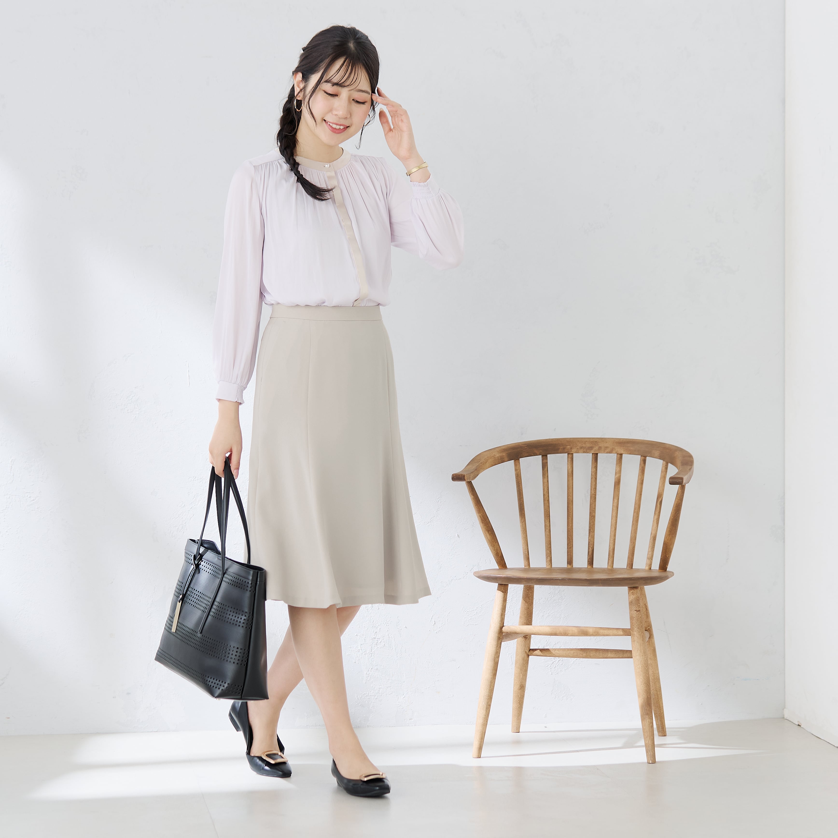 Powdery Stretch Flare Skirt - Beige_03