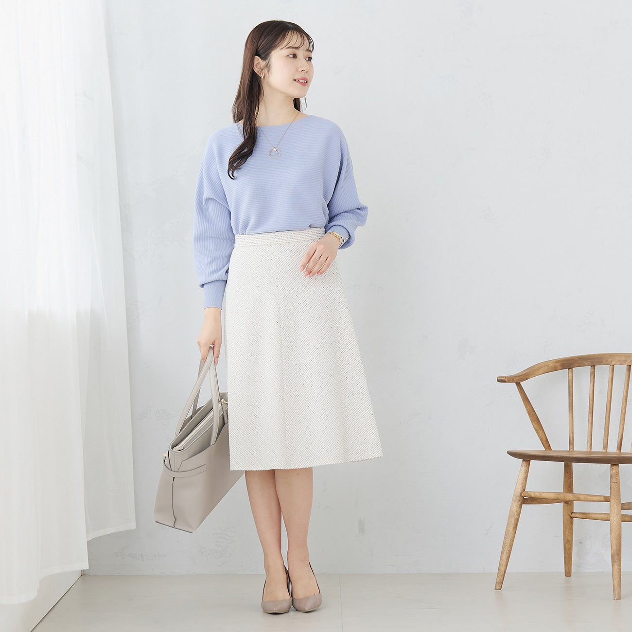 Knit Tweed Flare Skirt - Off White_03