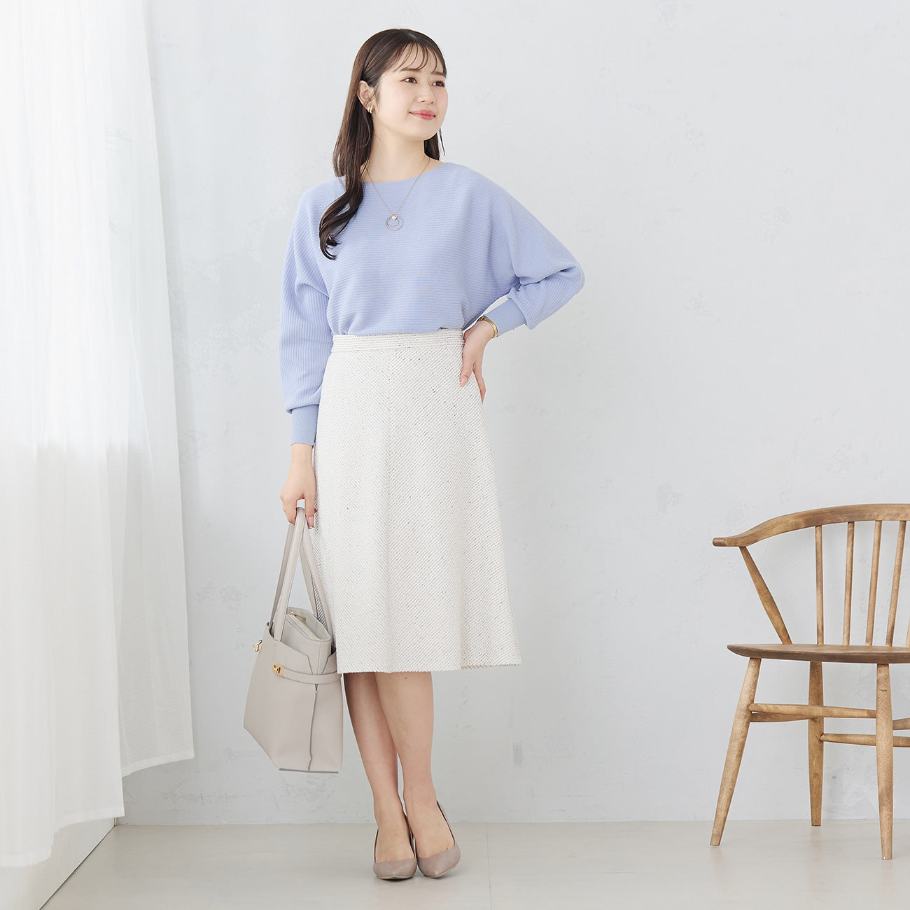 Knit Tweed Flare Skirt - Off White_04