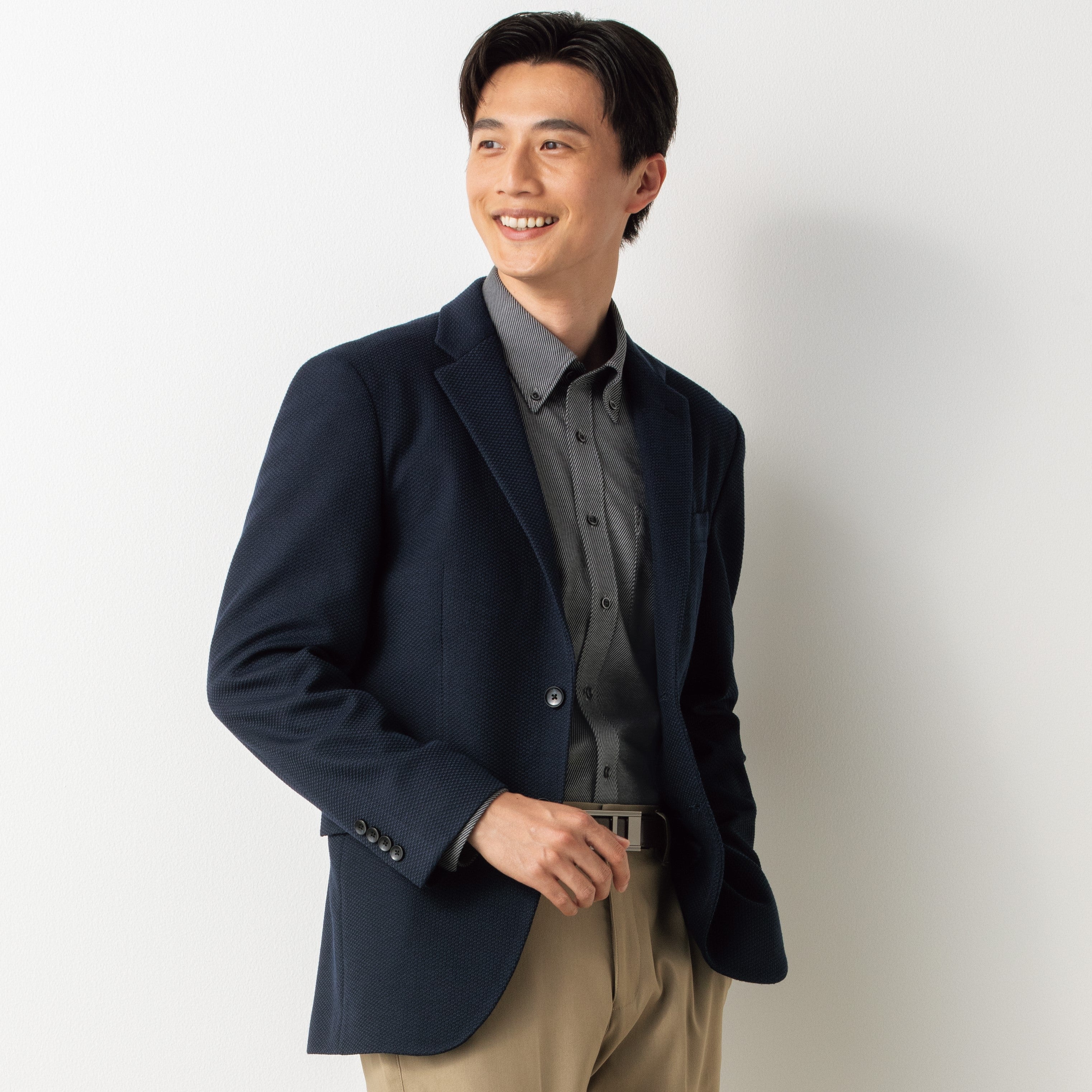 Bishu Wool Blend Navy Blue Pattern Knit Jacket_01