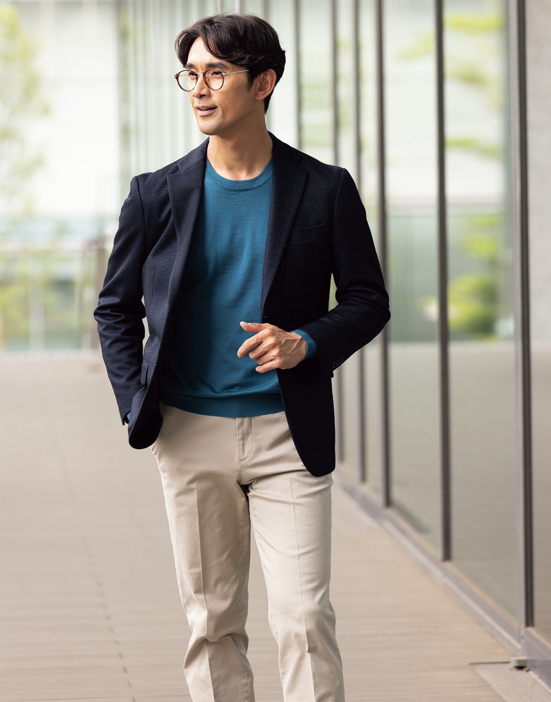 Bishu Japanese Wool混纺 Houndstooth Knit外套 -深蓝