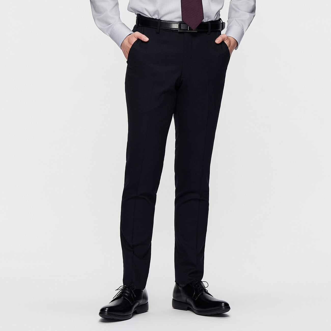 Washable Stretch Milled Wool Blend Flat Front Tapered Pants_01