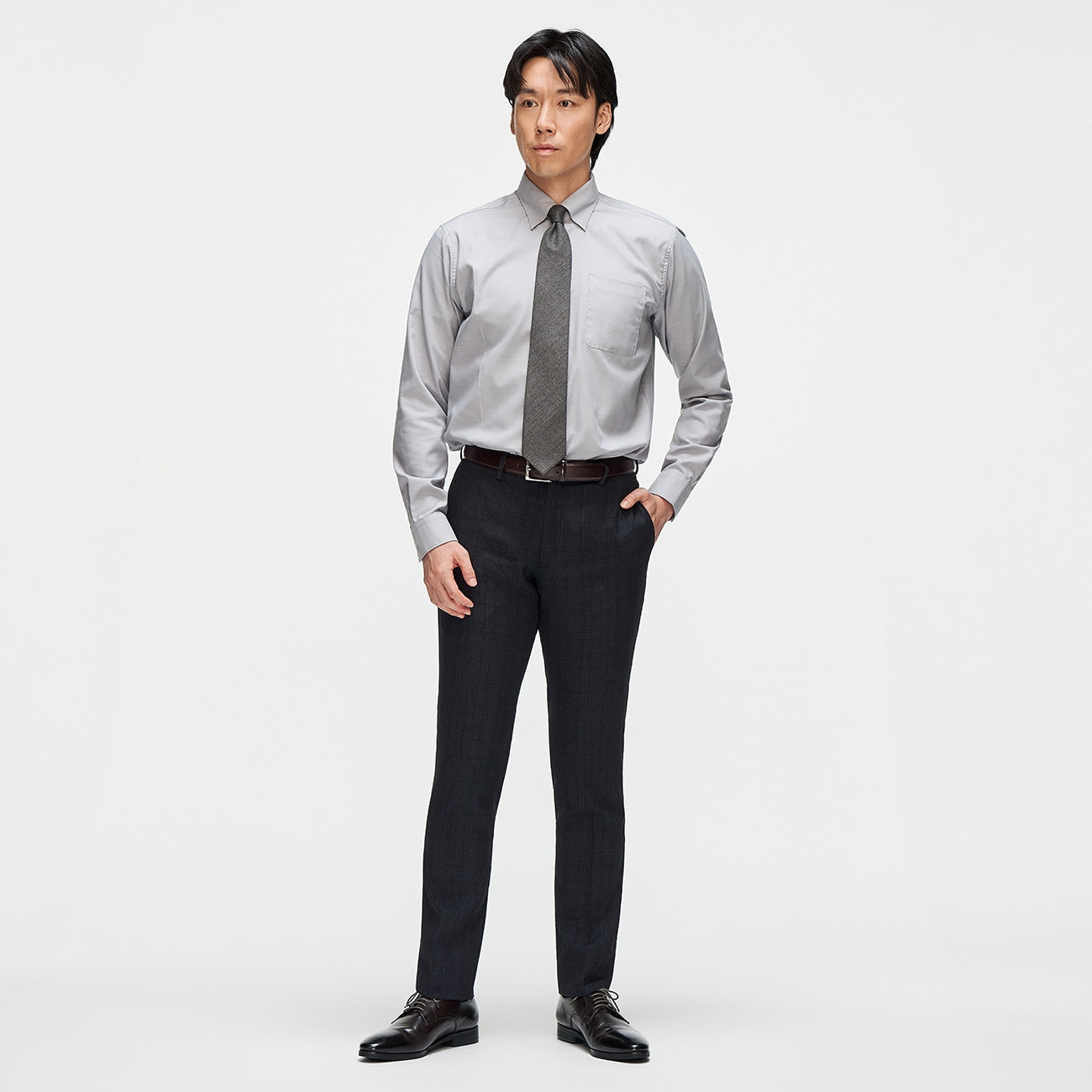 Washable Non-iron Stretch Glen-plaid Tapered Pants - Navy_02