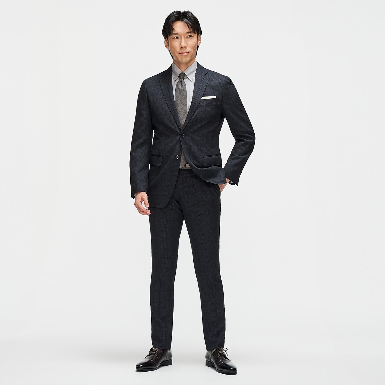 Washable Non-iron Stretch Glen-plaid Tapered Pants - Navy_03