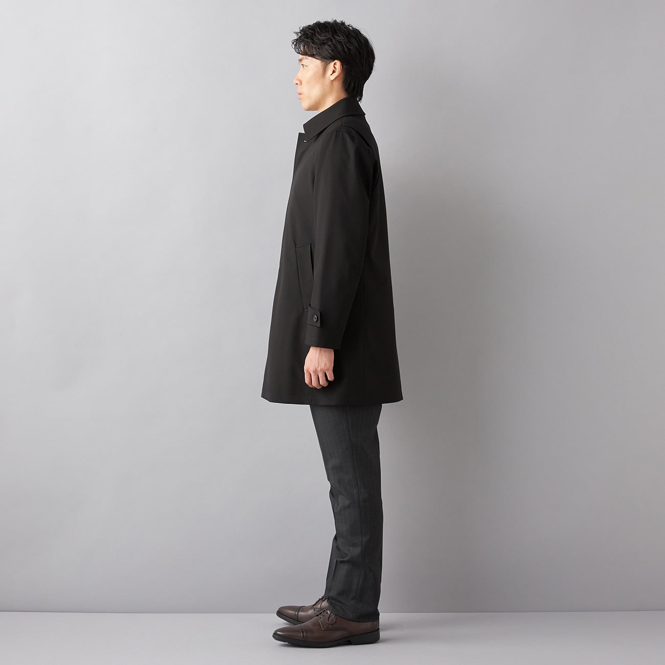 Water Repellent Stretch Lightweight Black Balmacaan Coat