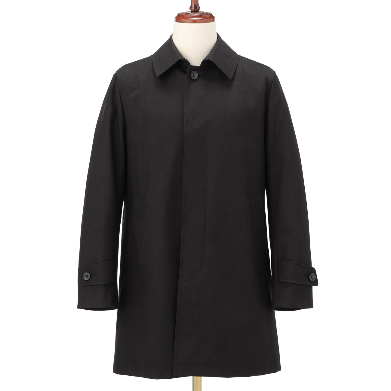 保暖拨水弹力防风翻立领 大衣 - 黑色_05