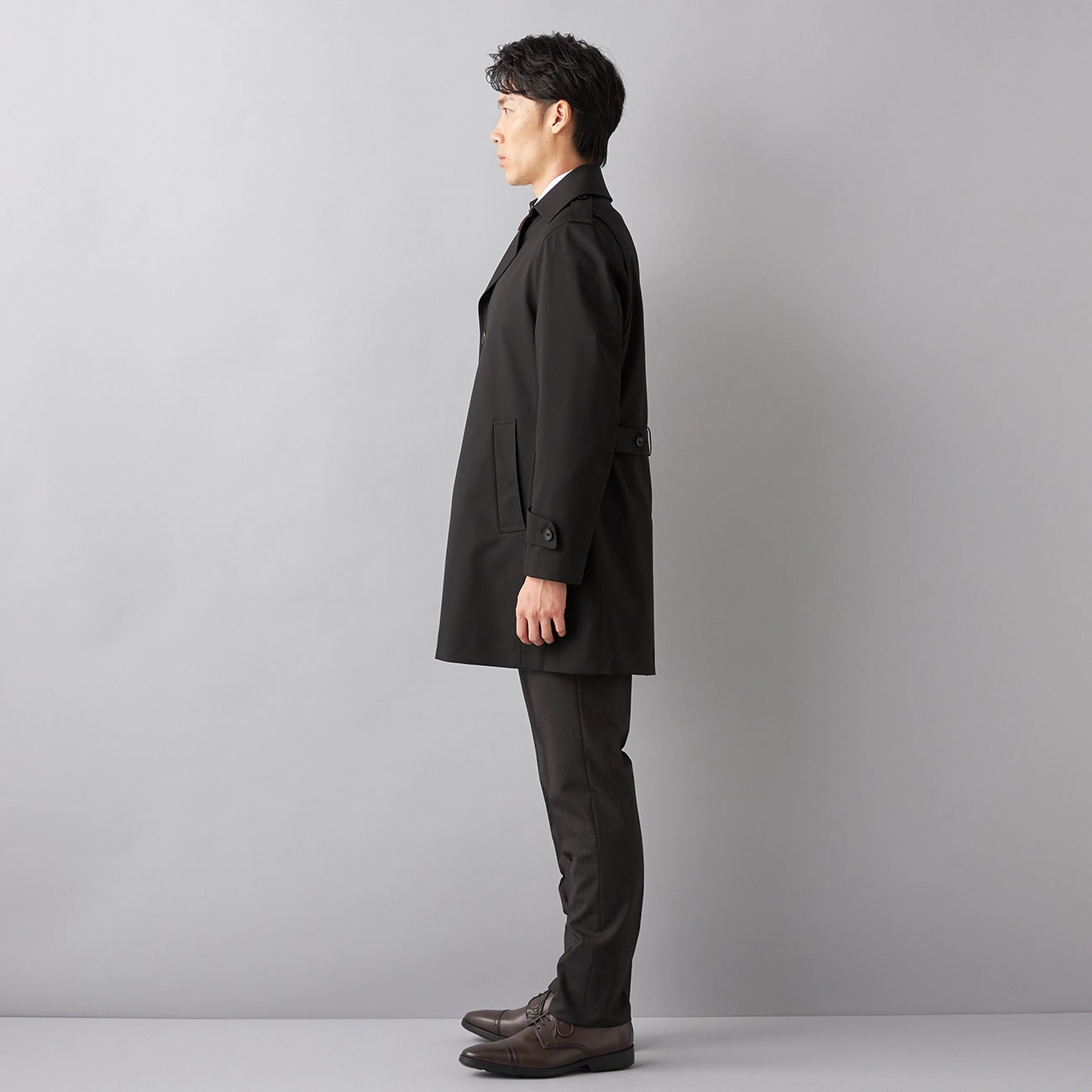 Water Repellent Stretch Lightweight Black Trench Coat_03