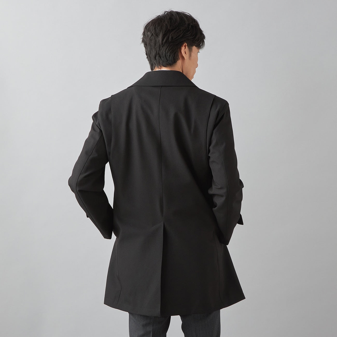 Water Repellent Black Balmacaan Coat