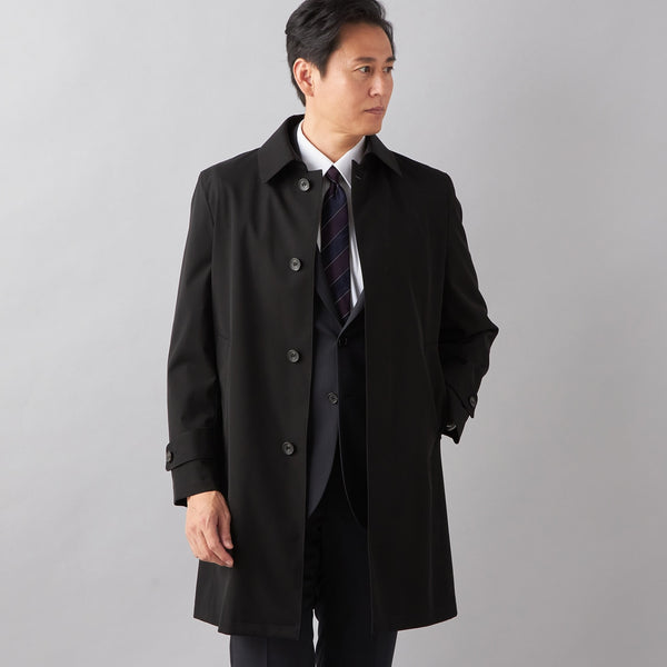Japanese-Fabric Water-Repellent Lightweight Balmacaan Coat - Black