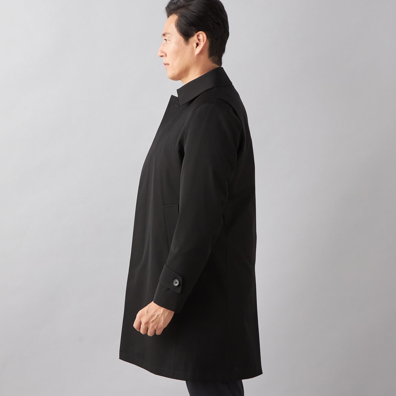 Japanese-Fabric Water-Repellent轻量款式 翻立领 大衣 - 黑色_03