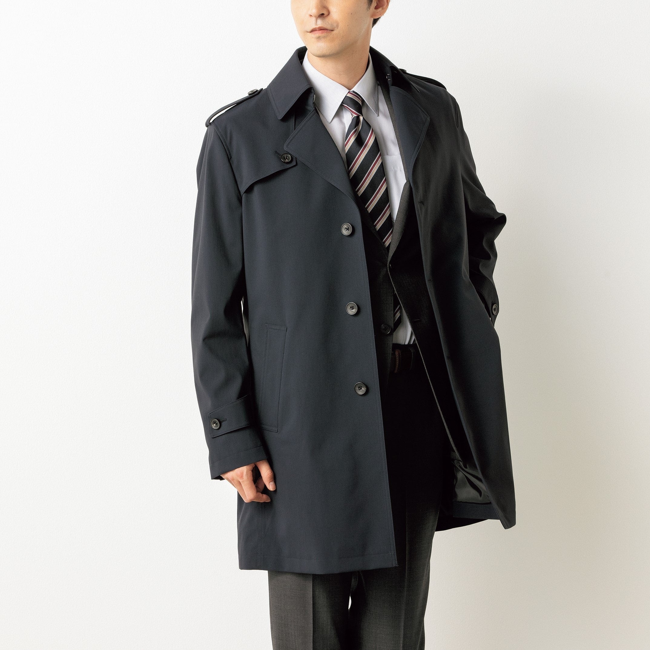 Warm Slim Trench Coat - Navy_03